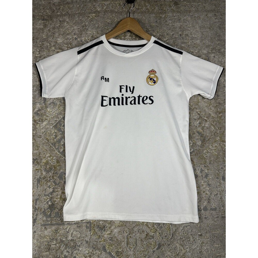 Official Real Madrid Youth Training Shirt Size 14 White Fly Emirates Tee